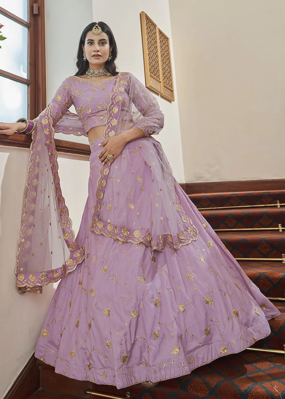 Adorning Art Silk Lavender Wedding Lehenga Choli