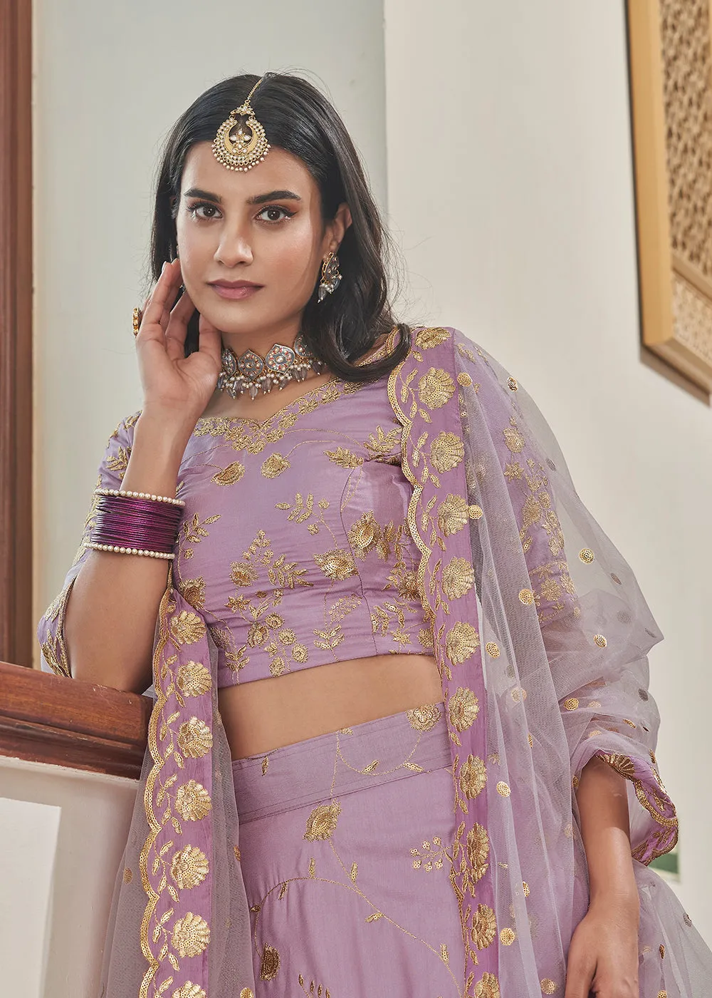 Adorning Art Silk Lavender Wedding Lehenga Choli