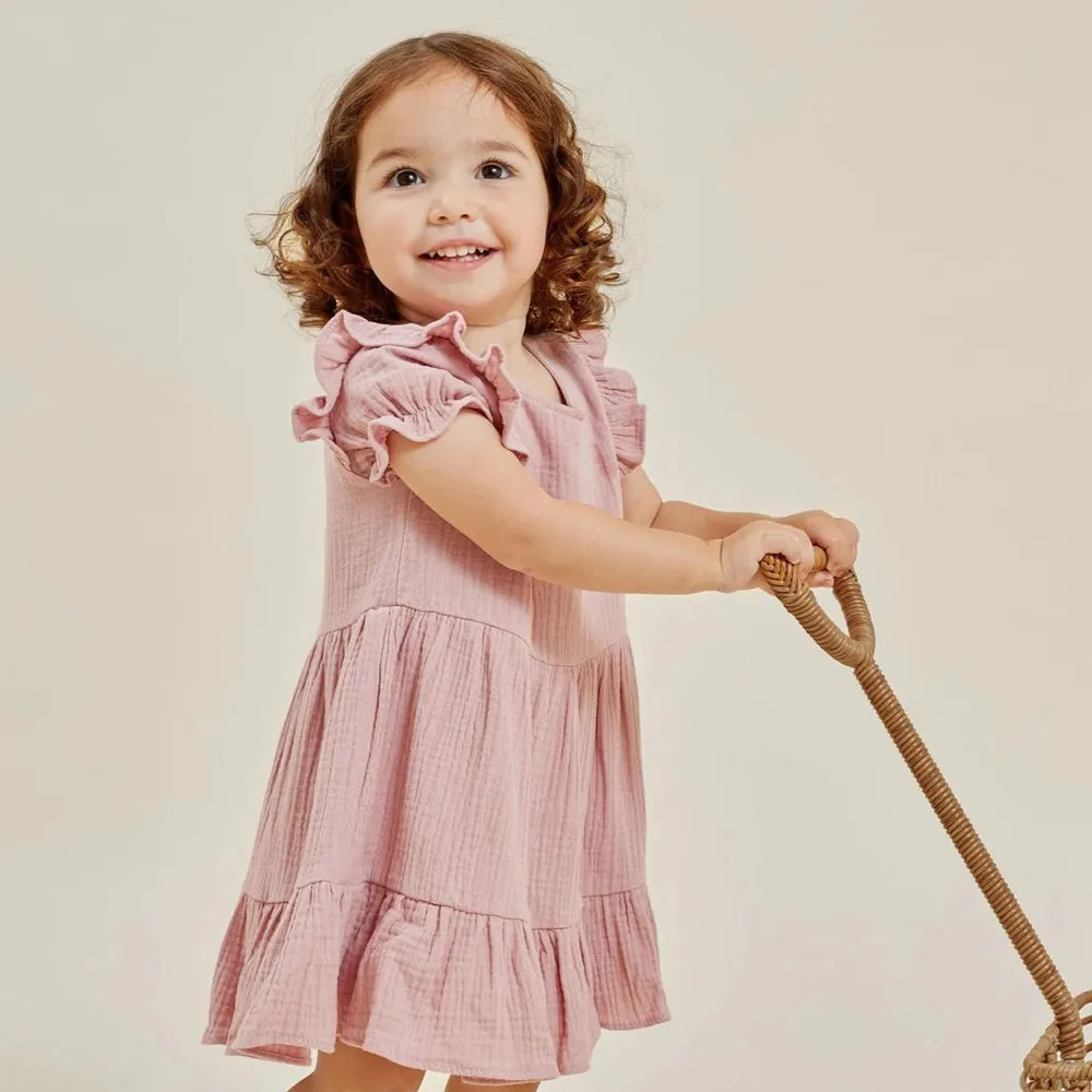 Aster & Oak Pink Muslin Ruffle Dress