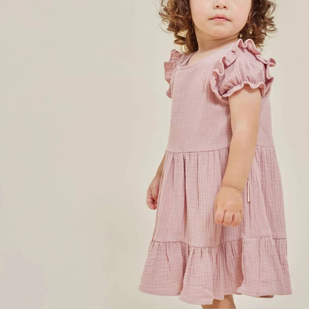 Aster & Oak Pink Muslin Ruffle Dress