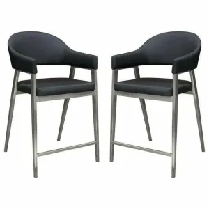 Black Leather Counter Height Chairs Set of Two