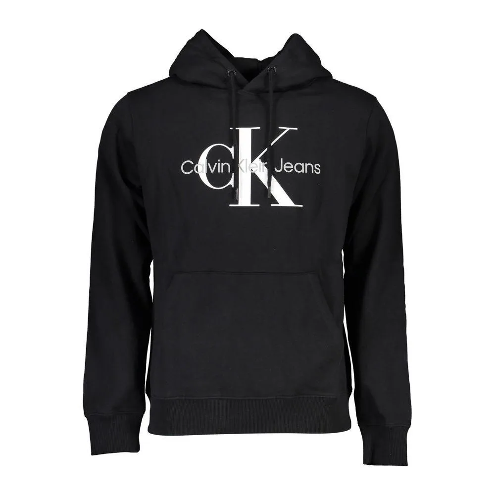 Calvin Klein Sleek Black Cotton Hoodie with Logo Print