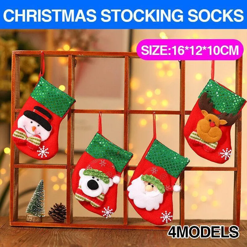 Christmas Stocking Socks Ornament Xmas Tree Party Hanging Gift Candy Bags Decor