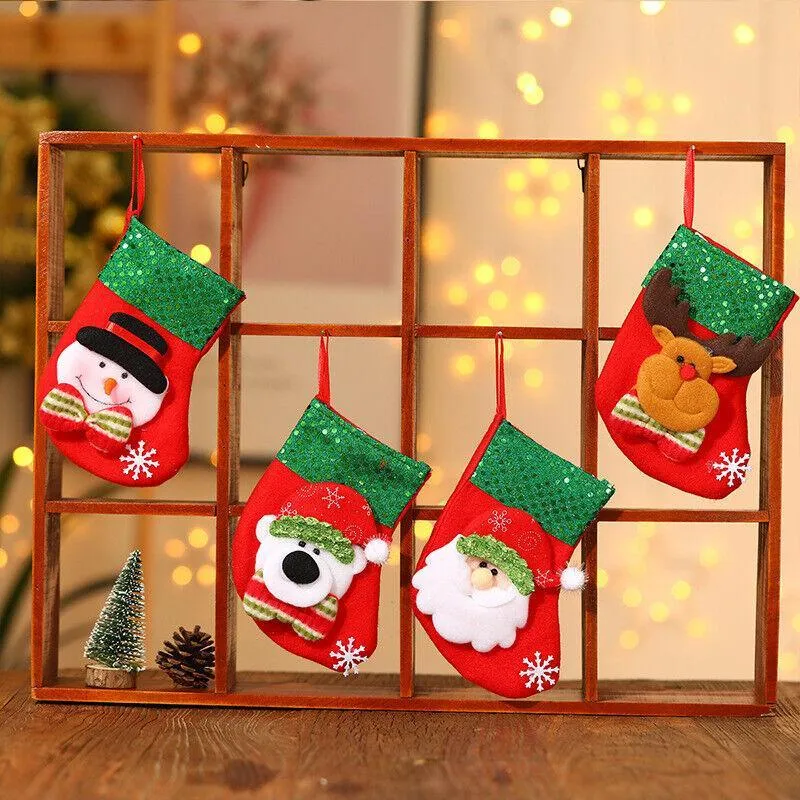 Christmas Stocking Socks Ornament Xmas Tree Party Hanging Gift Candy Bags Decor