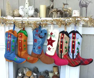 Cowboy Boot Christmas Stockings Country Western Personalized with Embroidered Names or Monogram for Cowboys or Cowgirls