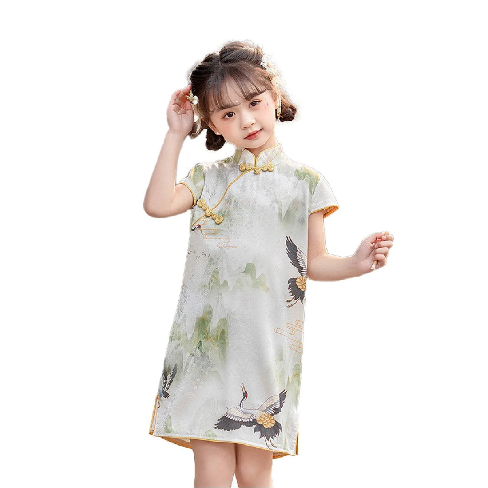 'Crane' Girls' Traditional Chinese Pattern Cheongsam