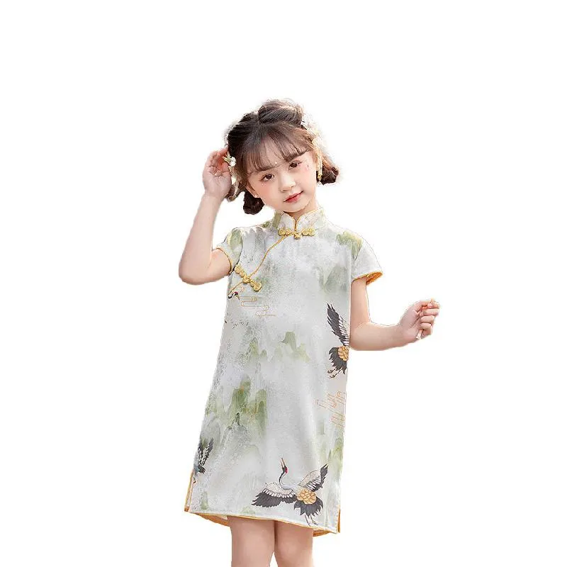 'Crane' Girls' Traditional Chinese Pattern Cheongsam