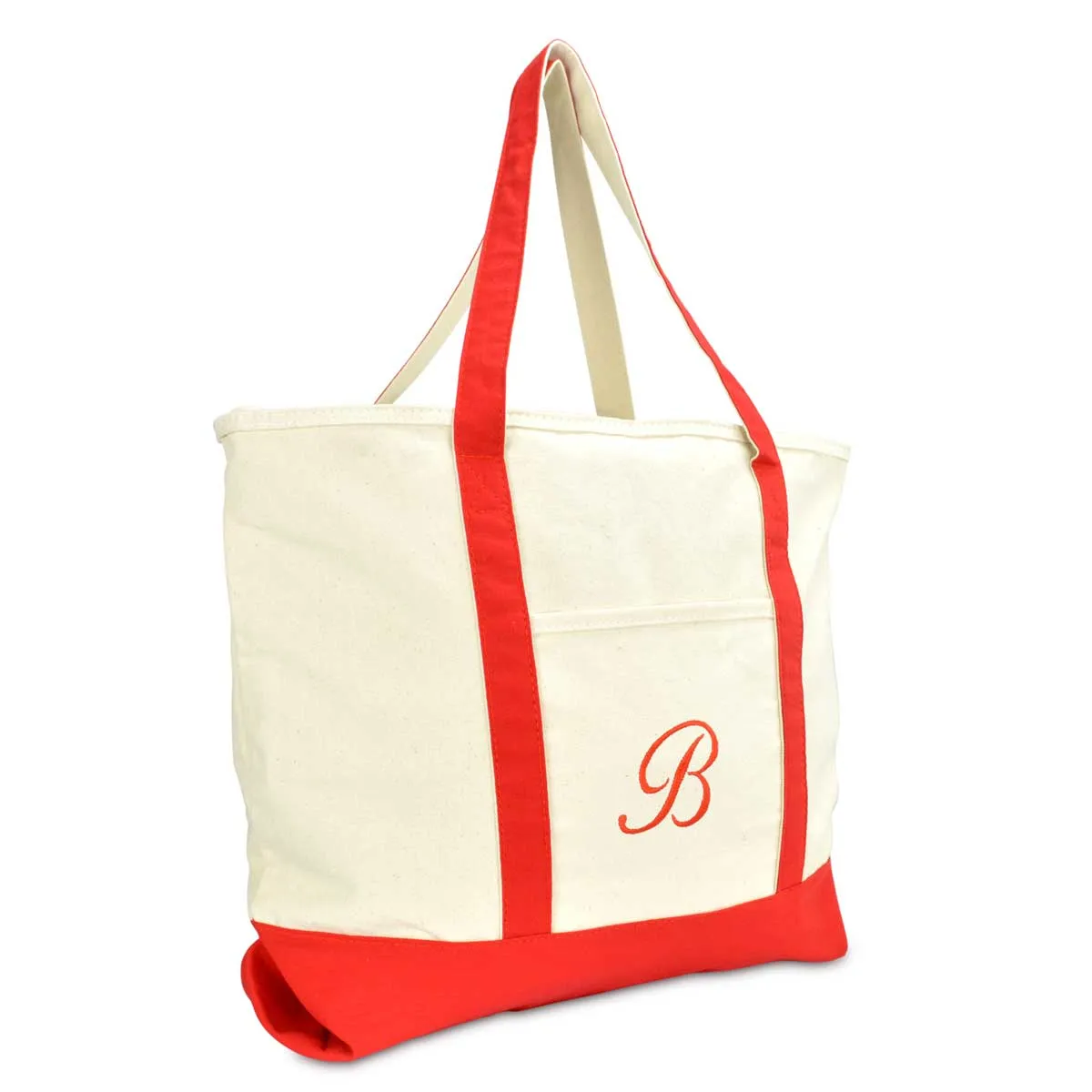 Dalix Personalized Shopping Tote Bag Monogram Red Initial Zippered Letter A-Z