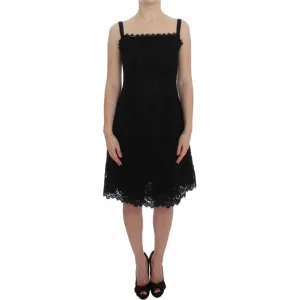 Dolce & Gabbana Elegant Black Floral Lace Knee-Length Dress