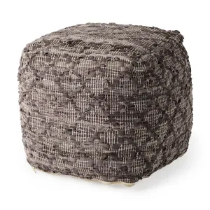 Falguni Pouf Gray Leather & Cotton