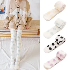 Cozy Fuzzy Spotted Thigh-High Socks