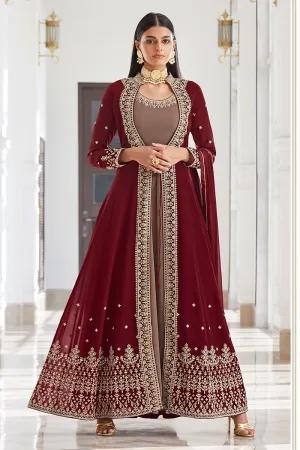 Georgette Fascinating Brown Jacket Style Anarkali Suit