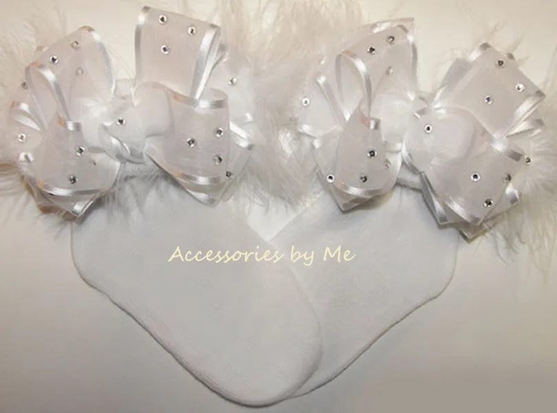 Glitzy White Organza Marabou Bow Socks