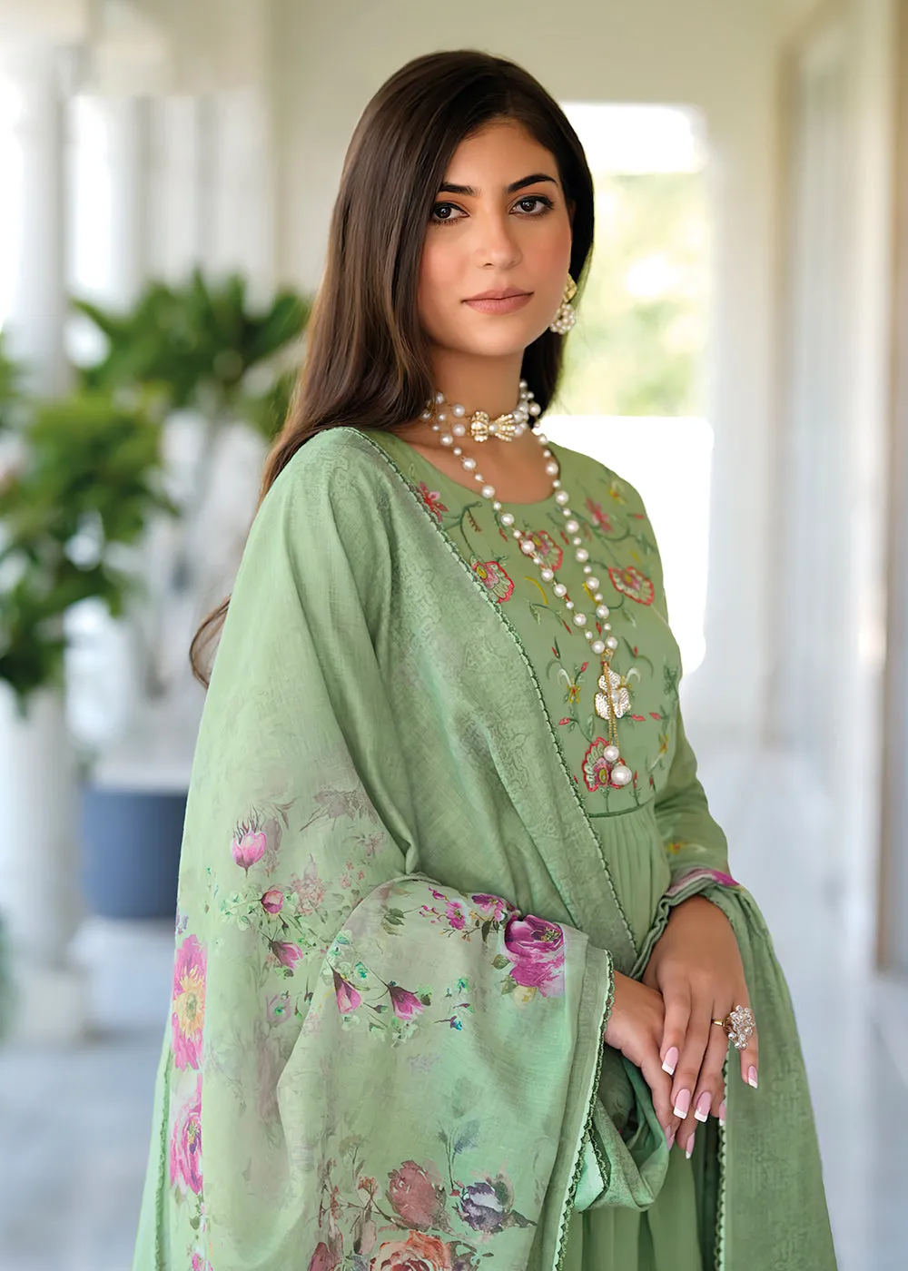 Graceful Green Mal Mal Cotton Casual Look Salwar Suit