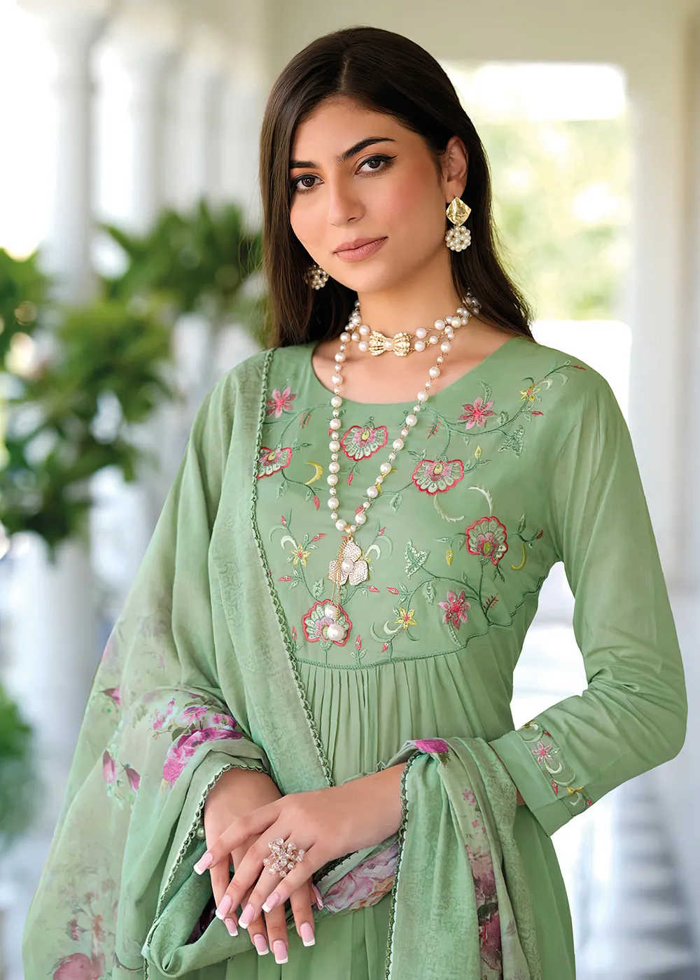 Graceful Green Mal Mal Cotton Casual Look Salwar Suit