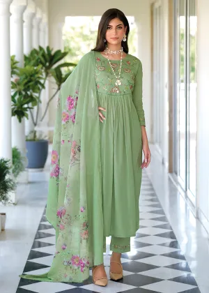 Graceful Green Mal Mal Cotton Casual Look Salwar Suit