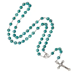 GREEN MURANO GLASS ROSARY - SILVER