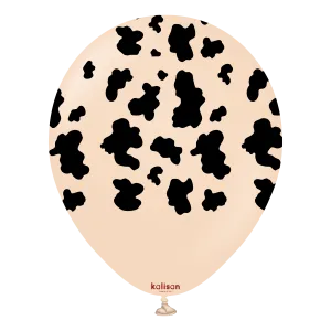 Kalisan 12" Safari Cow Printed Latex Balloon, Color Blush (Black), 25 pieces