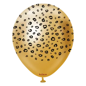 Kalisan 12" Safari Leopard Printed Mirror Gold (Black) Latex Balloon, 25 pieces