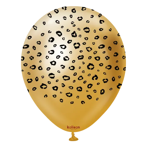 Kalisan 12" Safari Leopard Printed Mirror Gold (Black) Latex Balloon, 25 pieces