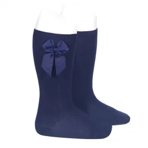 Knee Socks with Side Bow (Marine Blue)