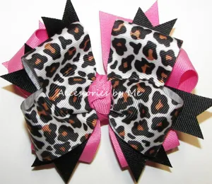 Leopard Black Hot Pink Hair Bow