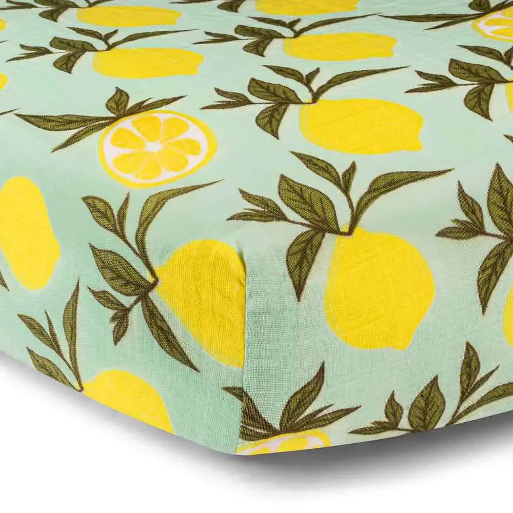 Milkbarn Lemon Print Organic Cotton Muslin Crib Sheet