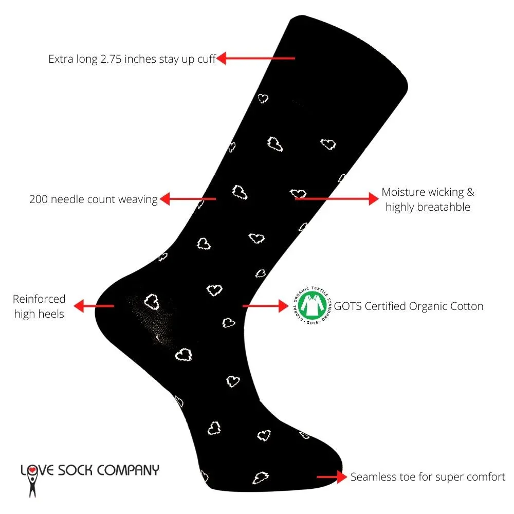 Mini Hearts patterned organic cotton men black dress socks