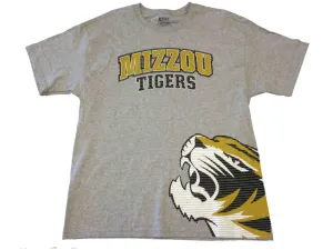 Missouri Tigers Gear for Sports Gray Striped Logo SS Crew Neck T-Shirt (L)