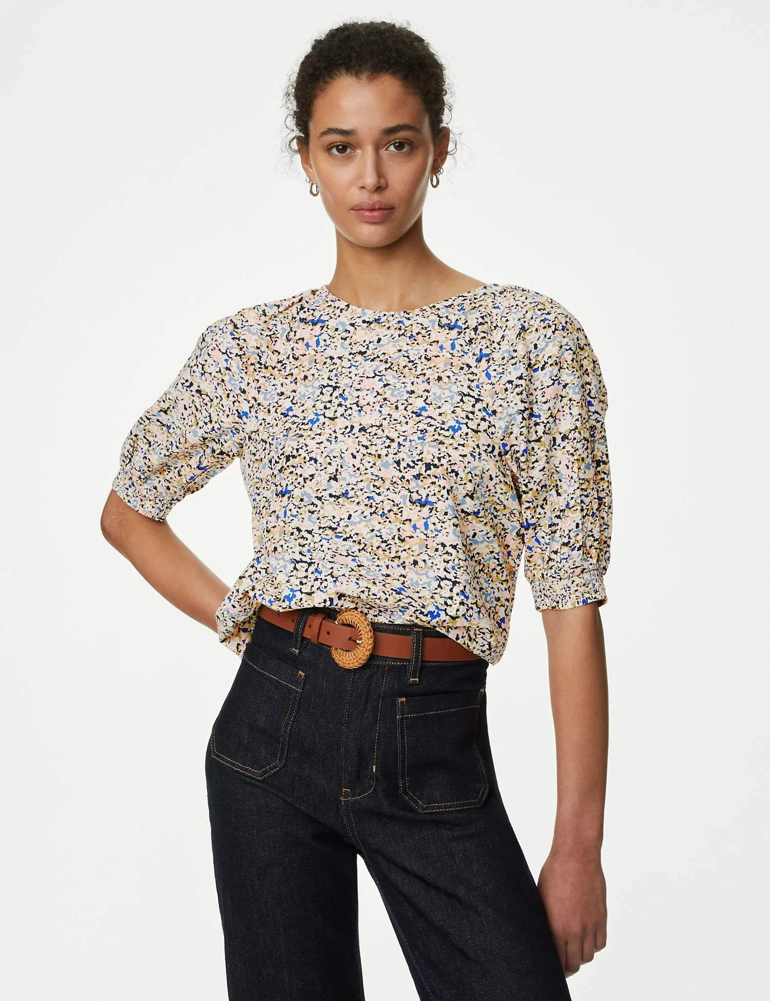 Modal Blend Printed Puff Sleeve Blouse