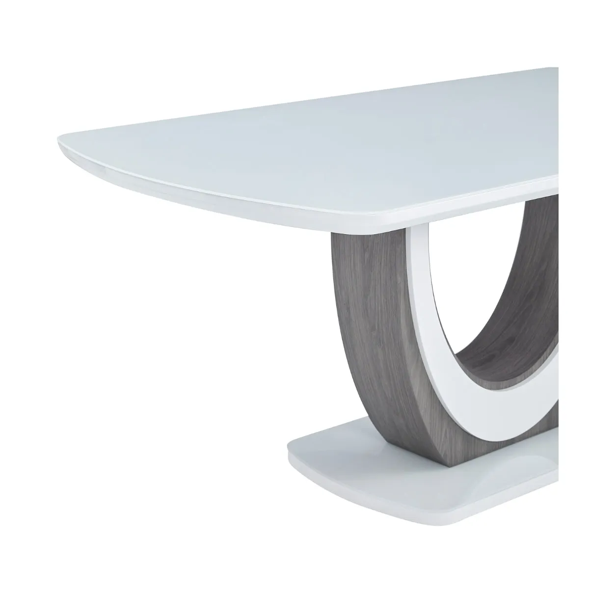 Modern White Glass Dining Table with U-Shaped Pedestal