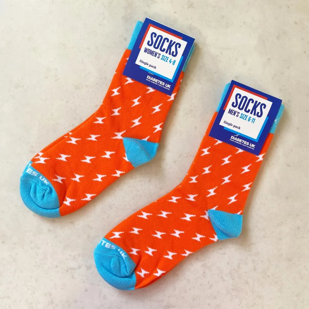 Orange Lightning Bolt Diabetes UK Socks