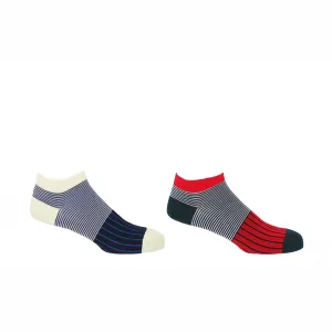 Oxford Stripe Men's Trainer Socks Bundle - Black & Scarlet