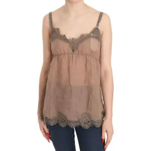 PINK MEMORIES Elegant Lace Brown Linen Blouse