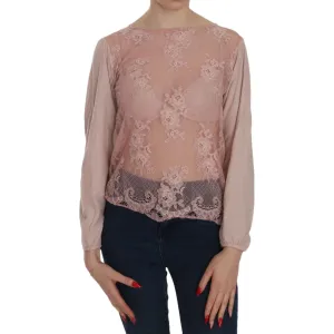 PINK MEMORIES Elegant Pink Lace Boat Neck Blouse