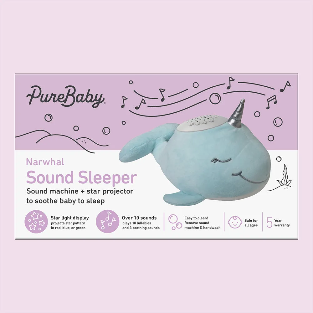 PureBaby® Sound Sleepers Sound Machine and Star Projector - Narwhal