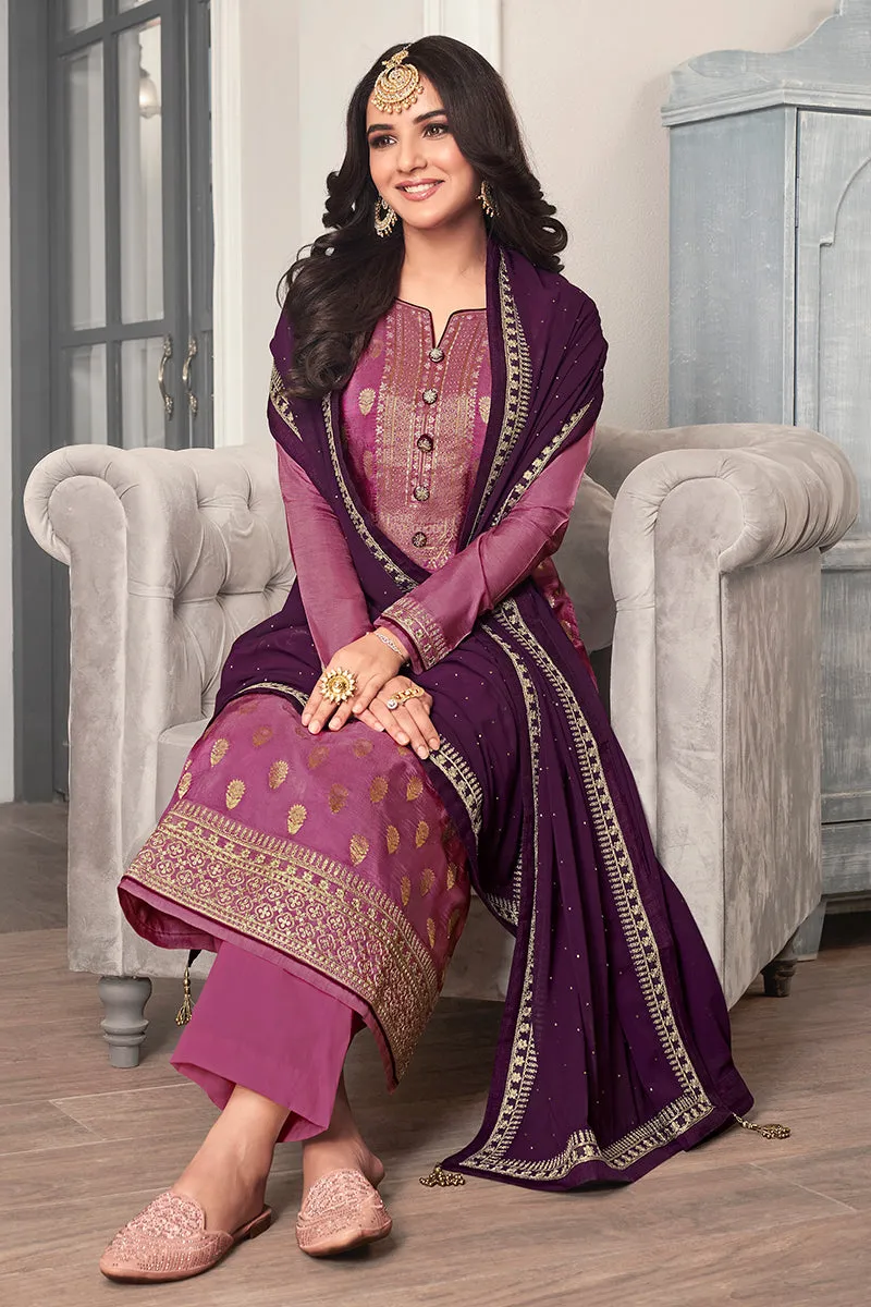 Purple Dola Jacquard Silk Festival Salwar Kameez