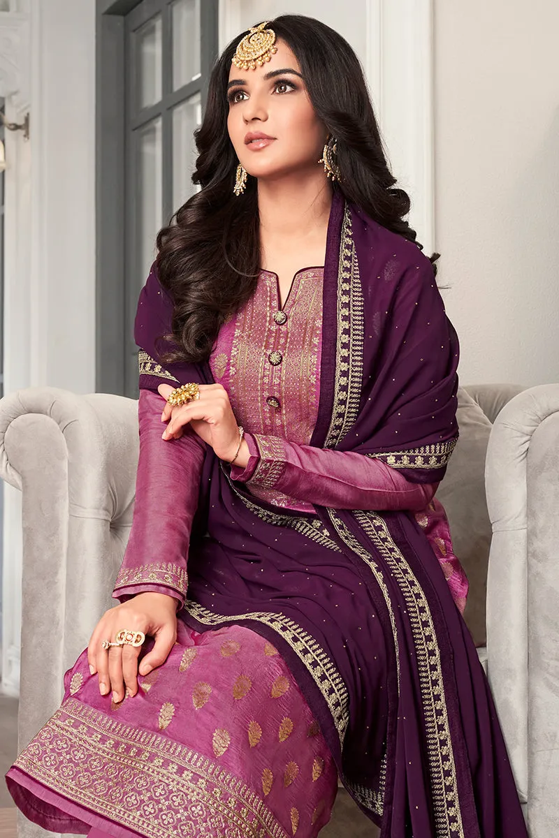 Purple Dola Jacquard Silk Festival Salwar Kameez