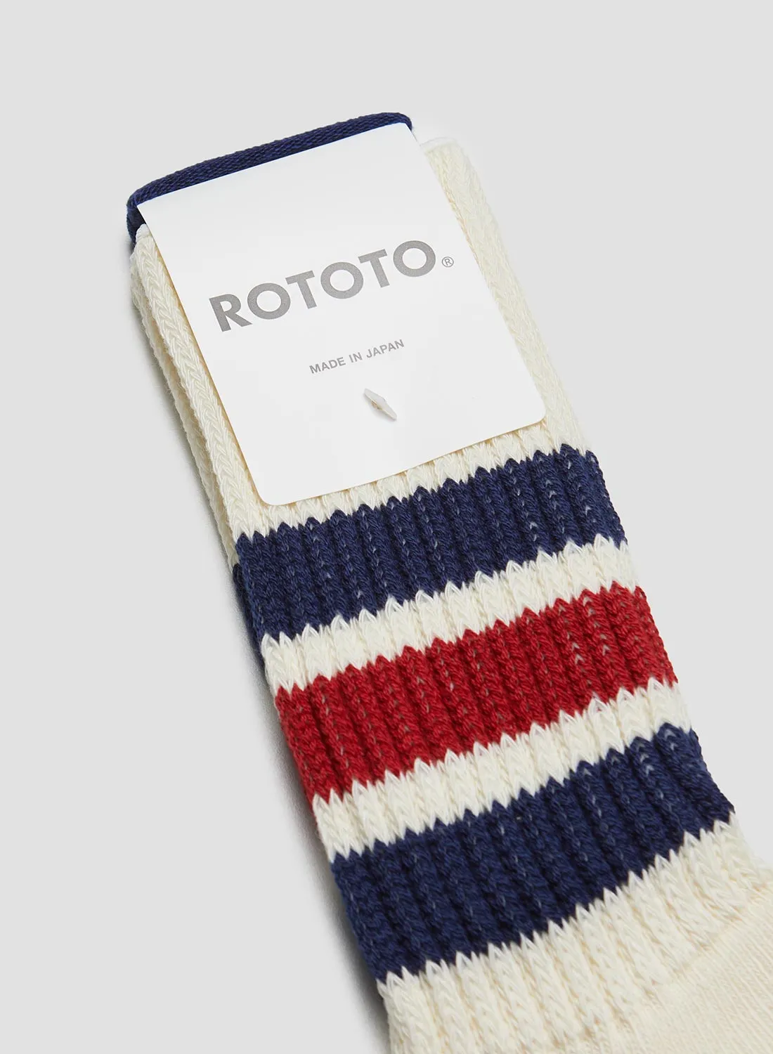 Rototo Coarse Ribbed Oldschool Crew Sock in Navy/Dark Red