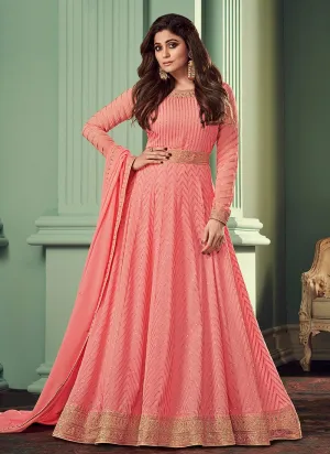 Salmon Peach Belt Style Anarkali Featuring Shamita Shetty