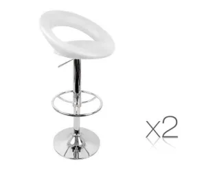 Set of 2 PU Leather Kitchen Bar Stool White