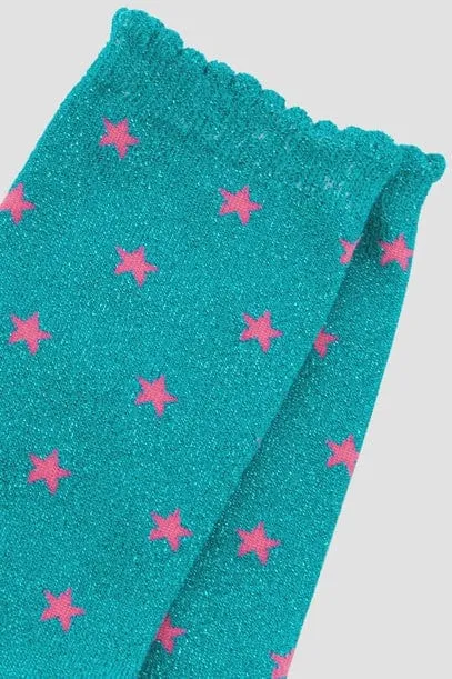 Sock Talk Star Print Aqua Glitter Socks