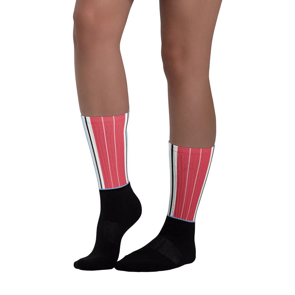 Windrush Blue & Red Black foot socks by Robert Bowen