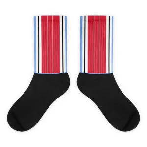 Windrush Blue & Red Black foot socks by Robert Bowen