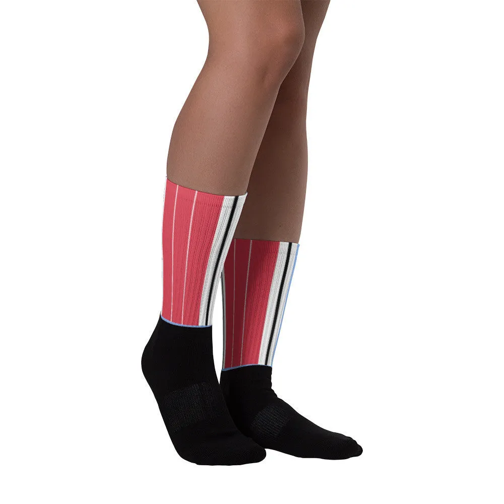 Windrush Blue & Red Black foot socks by Robert Bowen