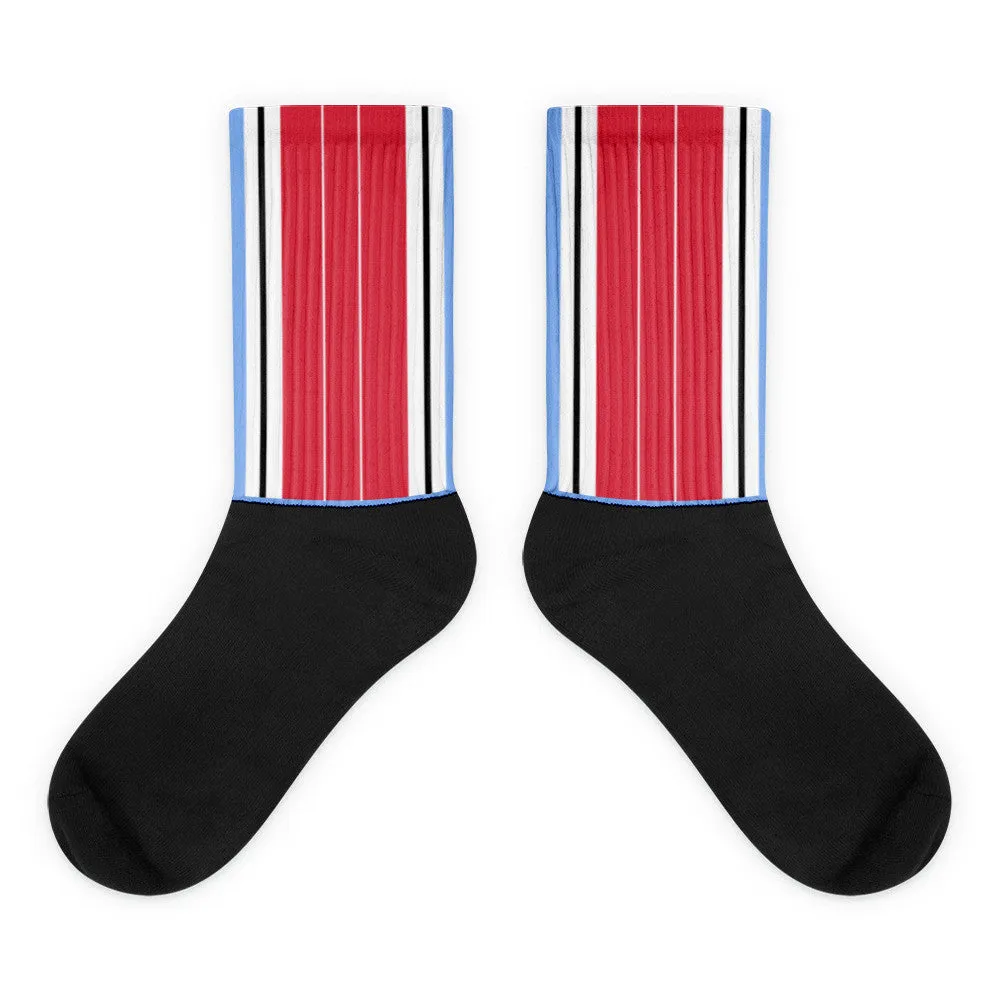 Windrush Blue & Red Black foot socks by Robert Bowen