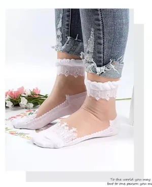 Womens Mesh Sheer Floral design Sock